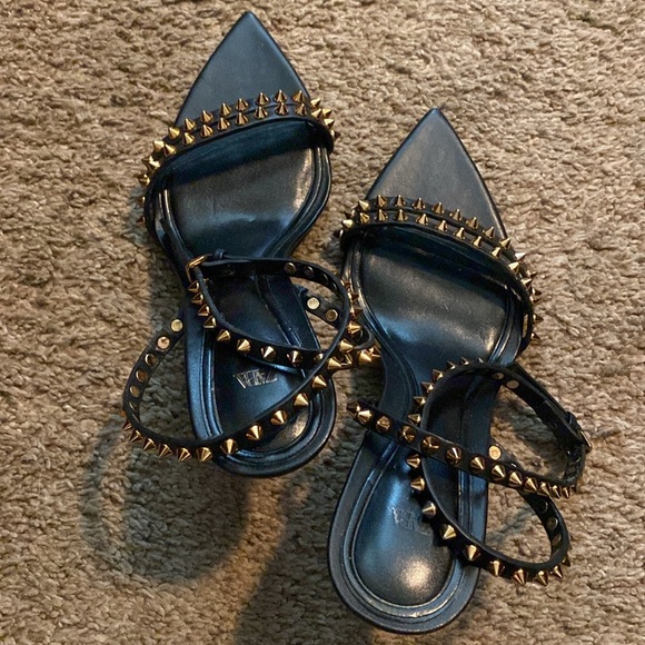Zara | Black Studded Heels - Picture 3 of 7